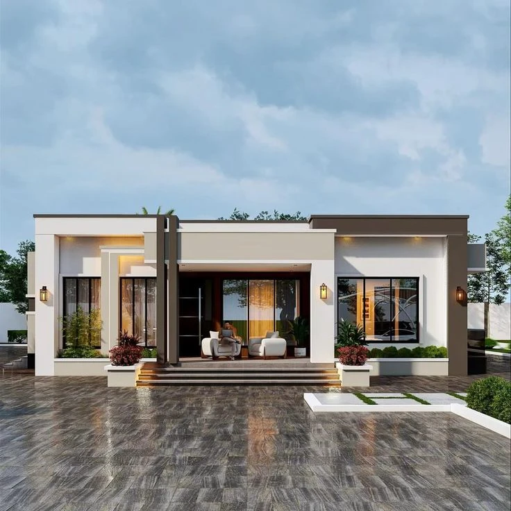 Modern single-story bungalow exterior perfect for retirement living